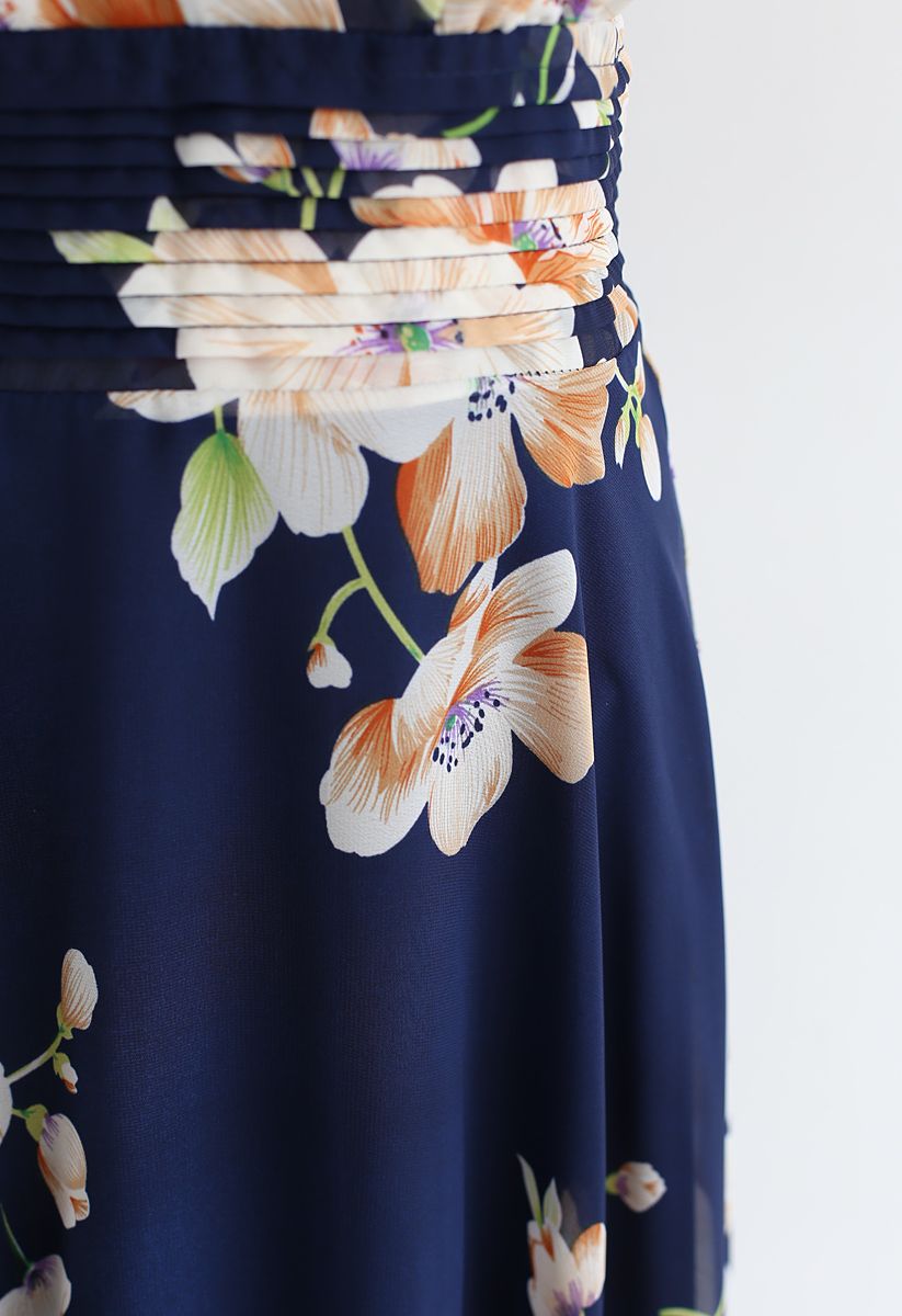 Sweet Surrender Floral Chiffon Dress in Navy