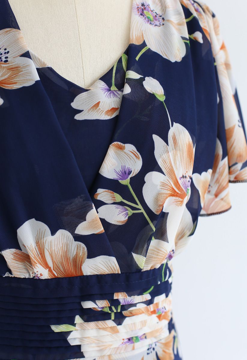 Sweet Surrender Floral Chiffon Dress in Navy