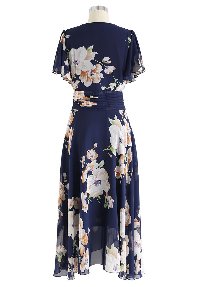 Sweet Surrender Floral Chiffon Dress in Navy