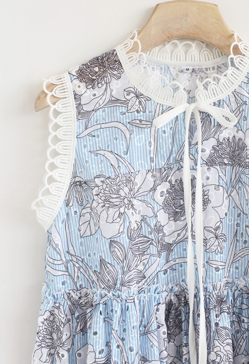 Here Comes Floral Sleeveless Eyelet Top