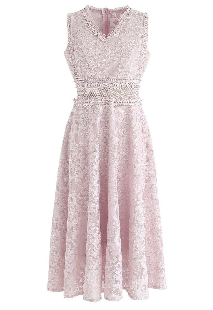 Love Me Tender Embroidered Organza Midi Dress in Pink