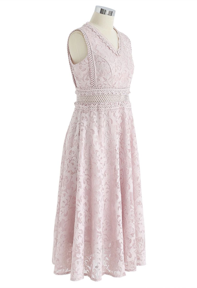 Love Me Tender Embroidered Organza Midi Dress in Pink