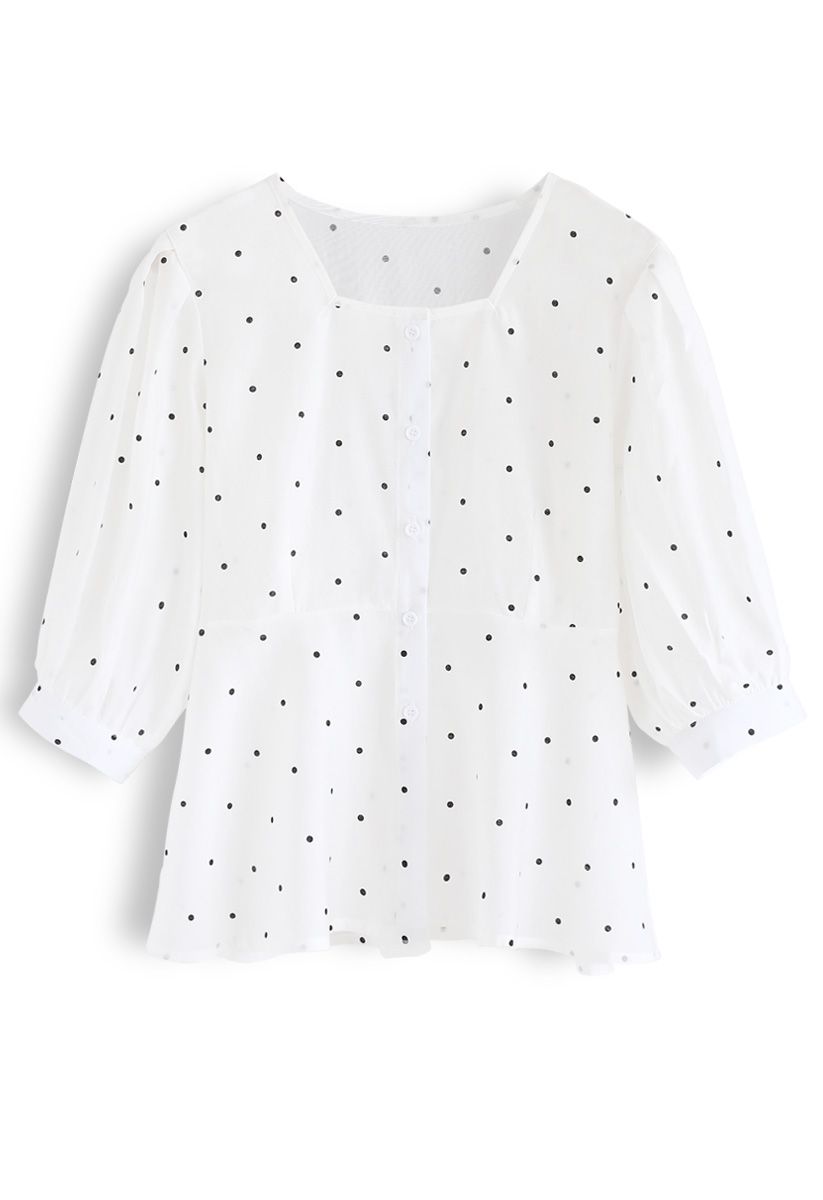 Kissing Her Lips Dots Top in White