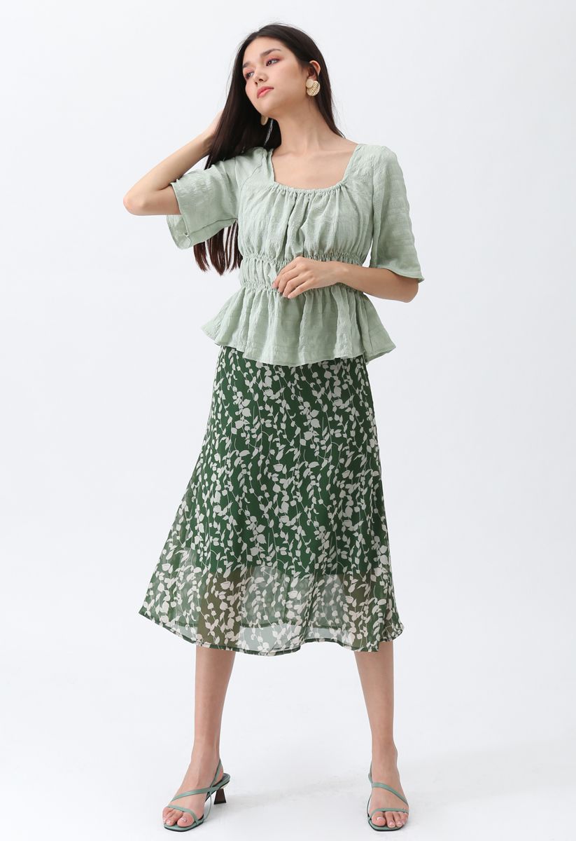 Evergreen Wildflower A-Line Chiffon Midi Skirt
