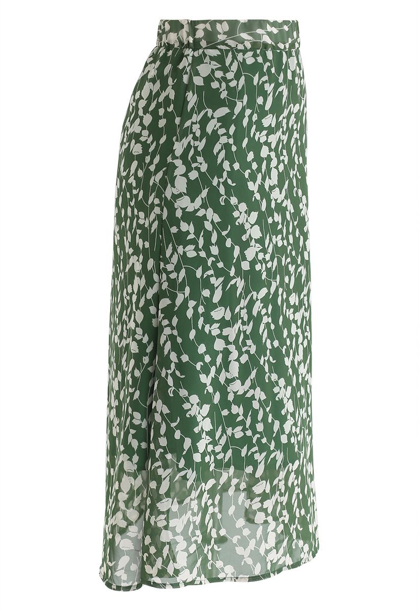 Evergreen Wildflower A-Line Chiffon Midi Skirt