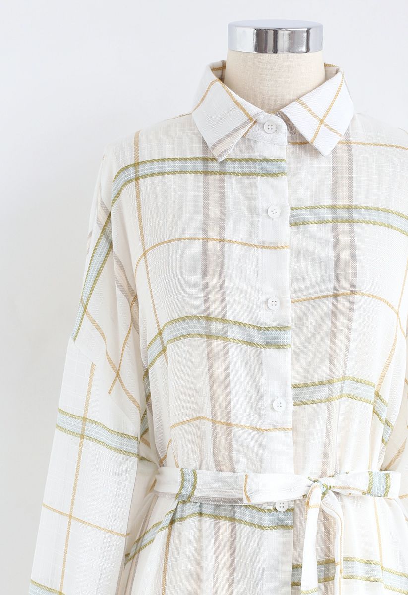 Grid Oversize Longline Shirt  