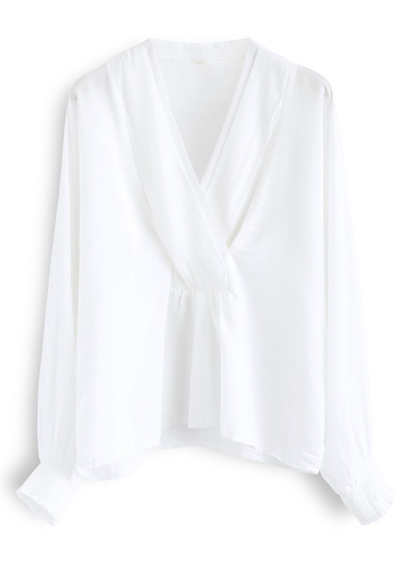 Batwing Sleeves Wrapped Top in White