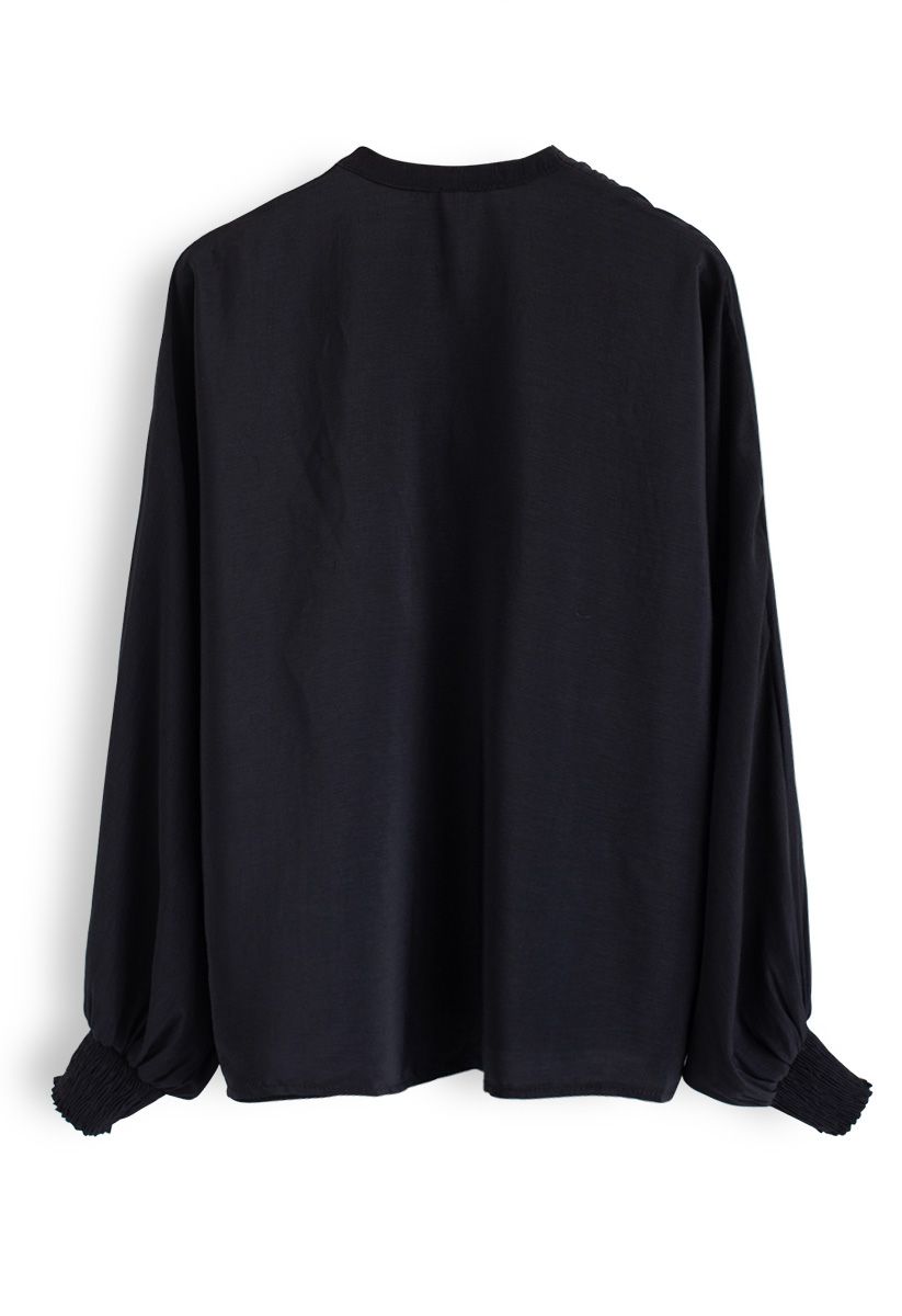 Batwing Sleeves Wrapped Top in Black - Retro, Indie and Unique Fashion