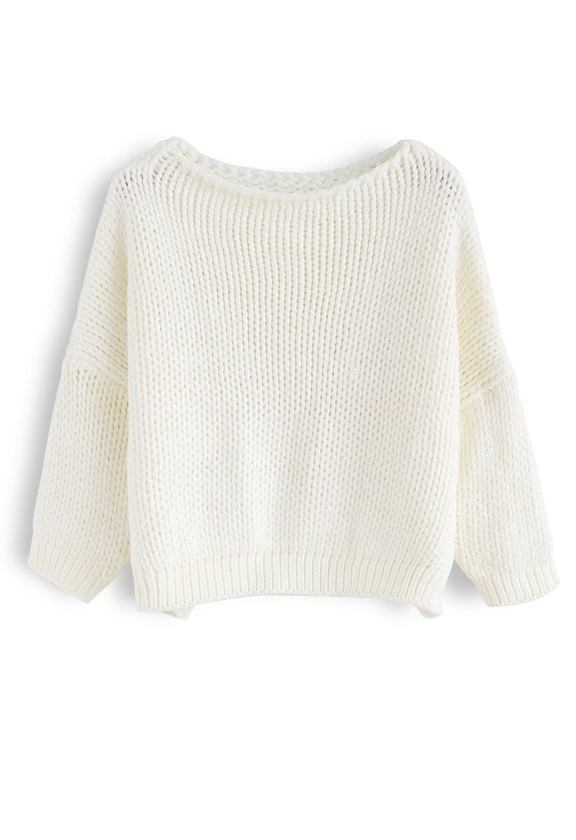 The Other Side of Chunky Hand Knit Sweater in White 