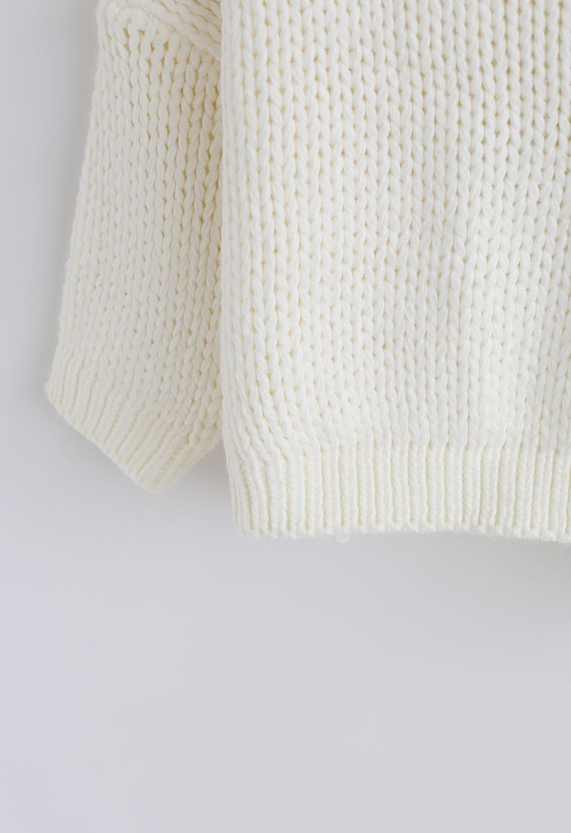 The Other Side of Chunky Hand Knit Sweater in White 