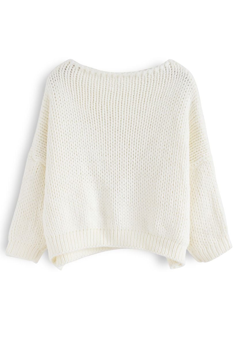 The Other Side of Chunky Hand Knit Sweater in White 