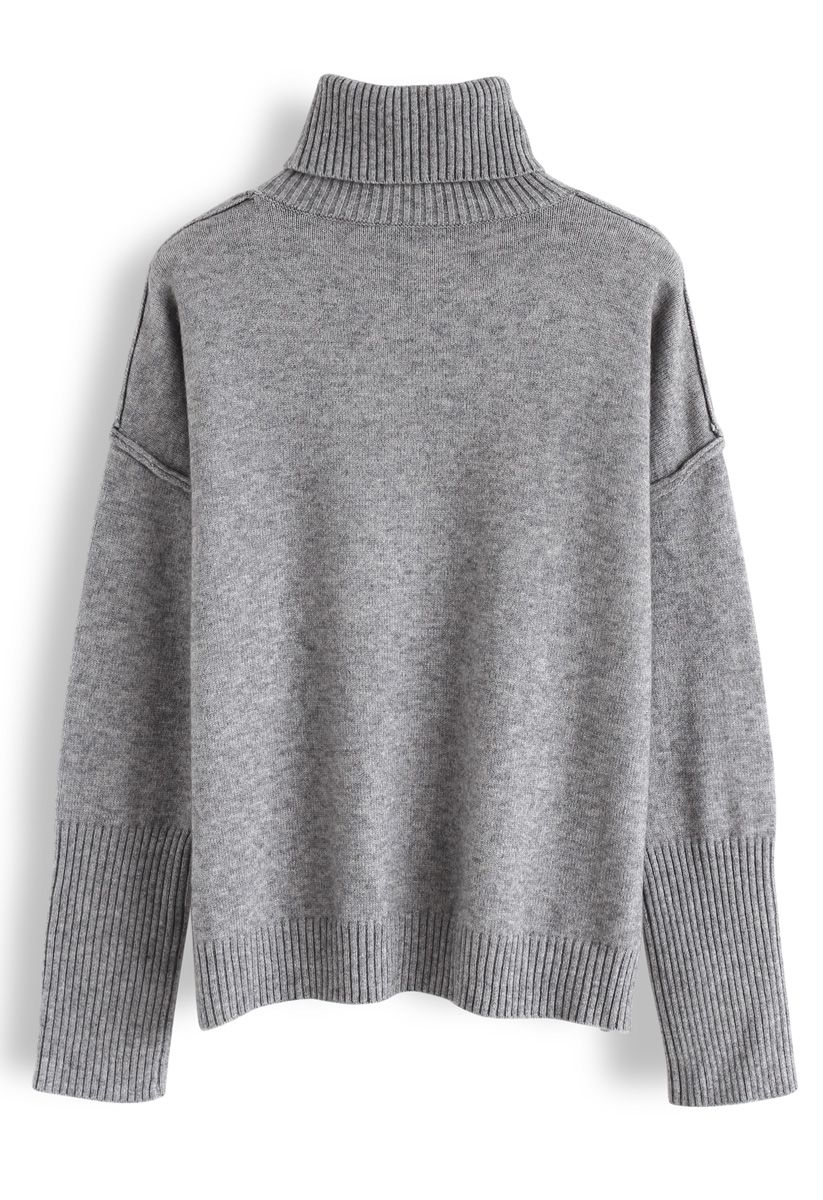 Soft Touch Basic Cowl Neck Knit Sweater in Grey - Retro, Indie and ...