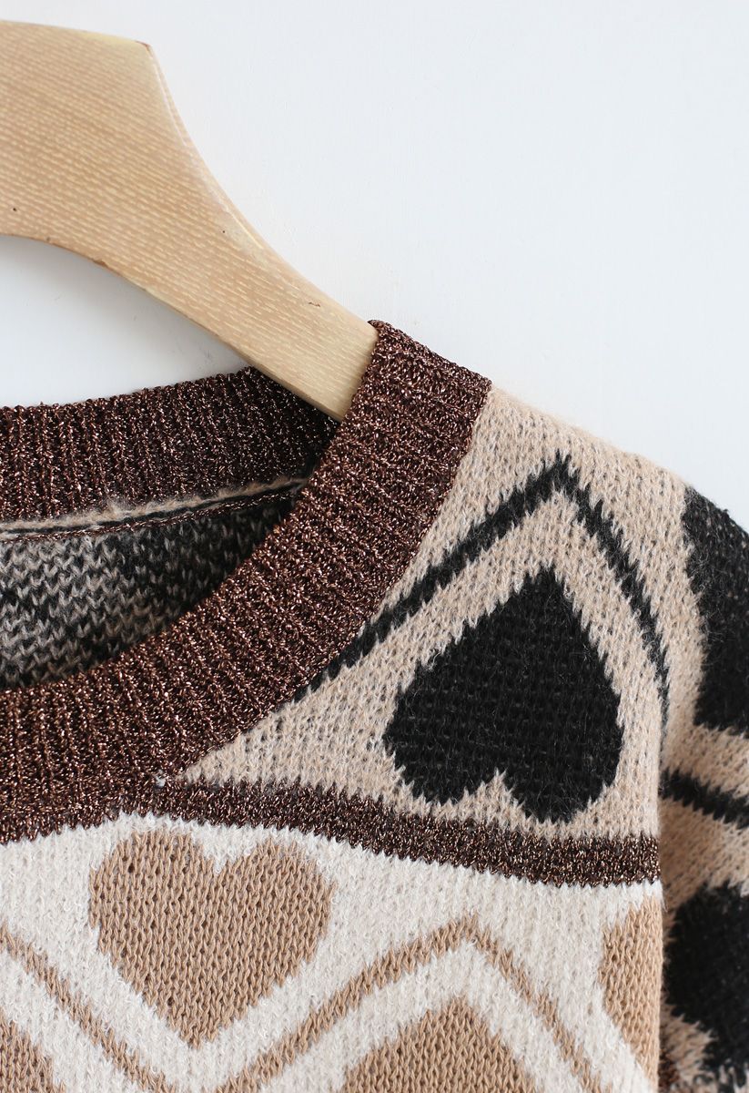 Heart Print Fluffy Soft Knit Sweater