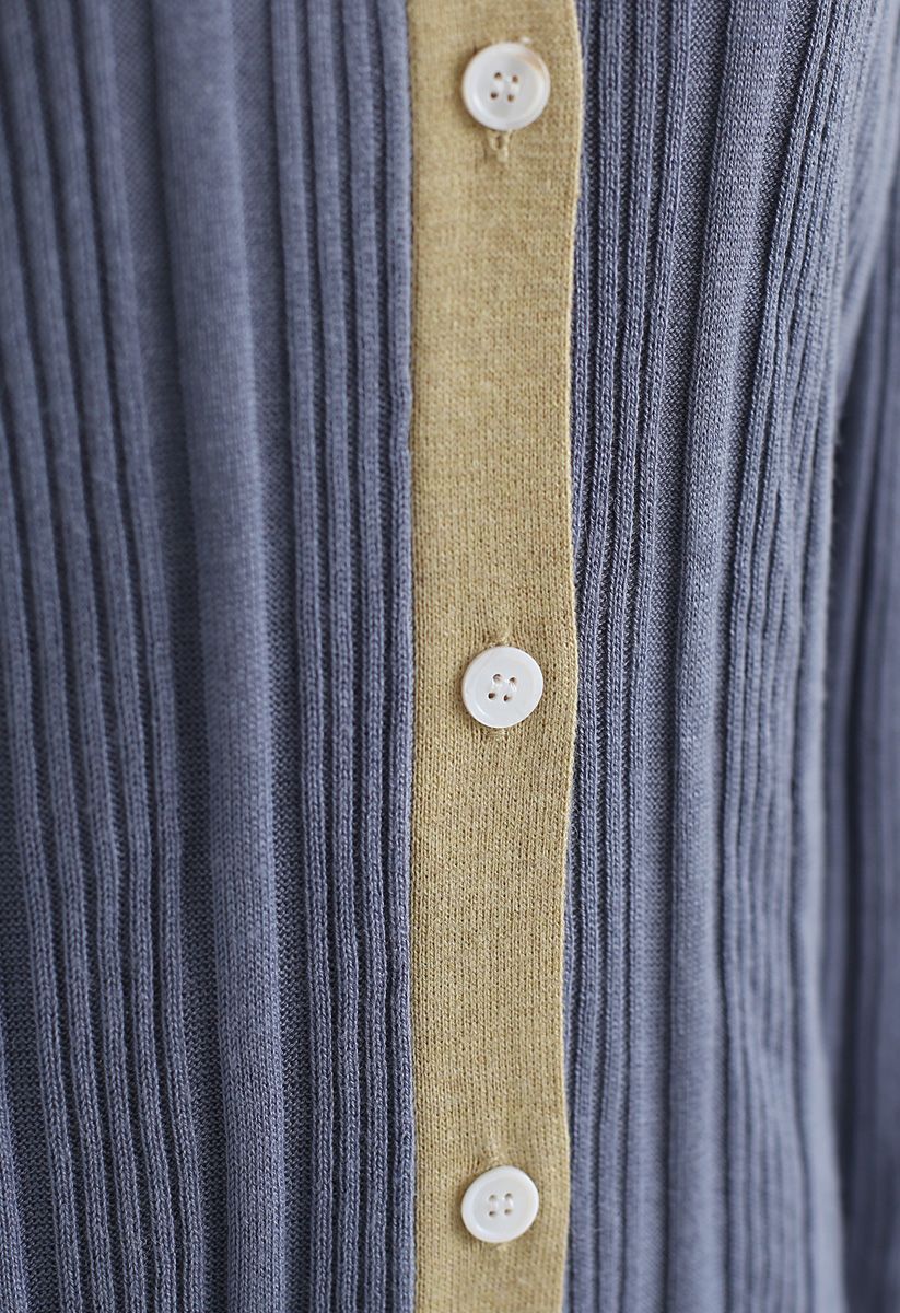 Button Front Longline Knit Cardigan in Dusty Blue