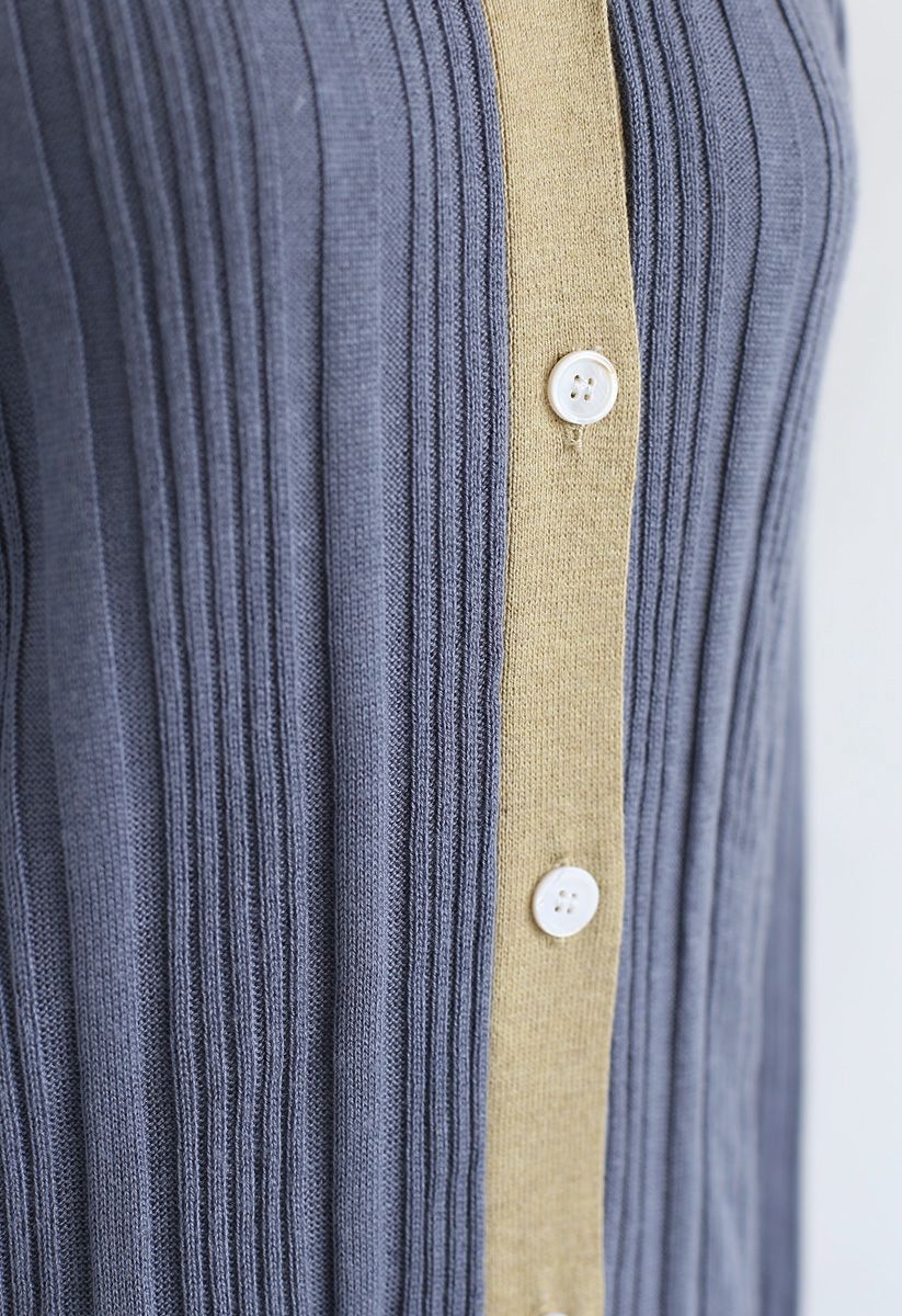 Button Front Longline Knit Cardigan in Dusty Blue