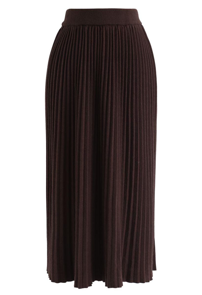 Graceful Bearing Pleated Knit Midi Skirt in Brown