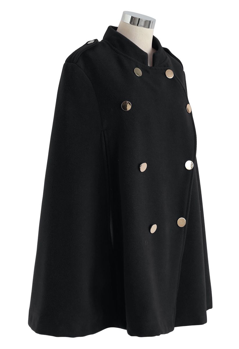 Double-Breasted Cape Coat in Black