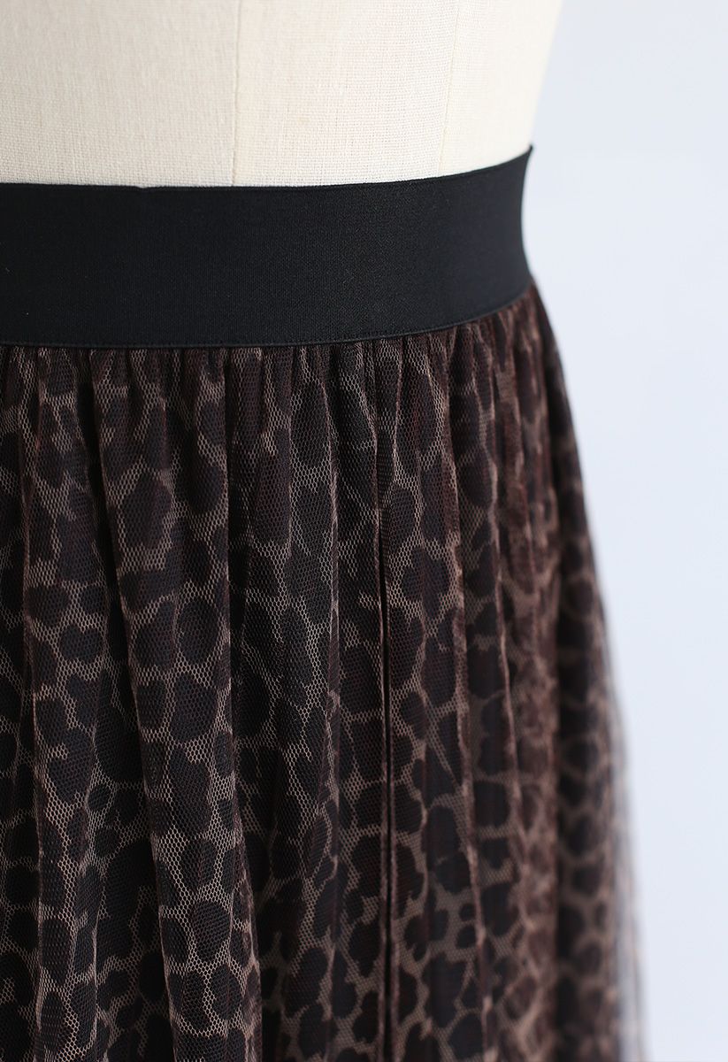 Download Leopard Printed Double Layered Mesh Tulle Pleated Skirt Retro Indie And Unique Fashion