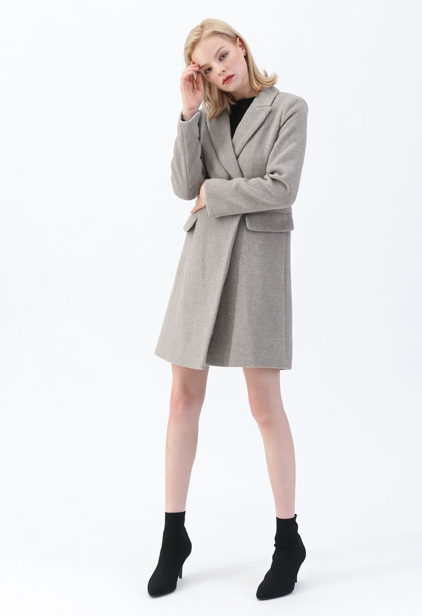 Front Pockets Wool-Blended Longline Blazer 