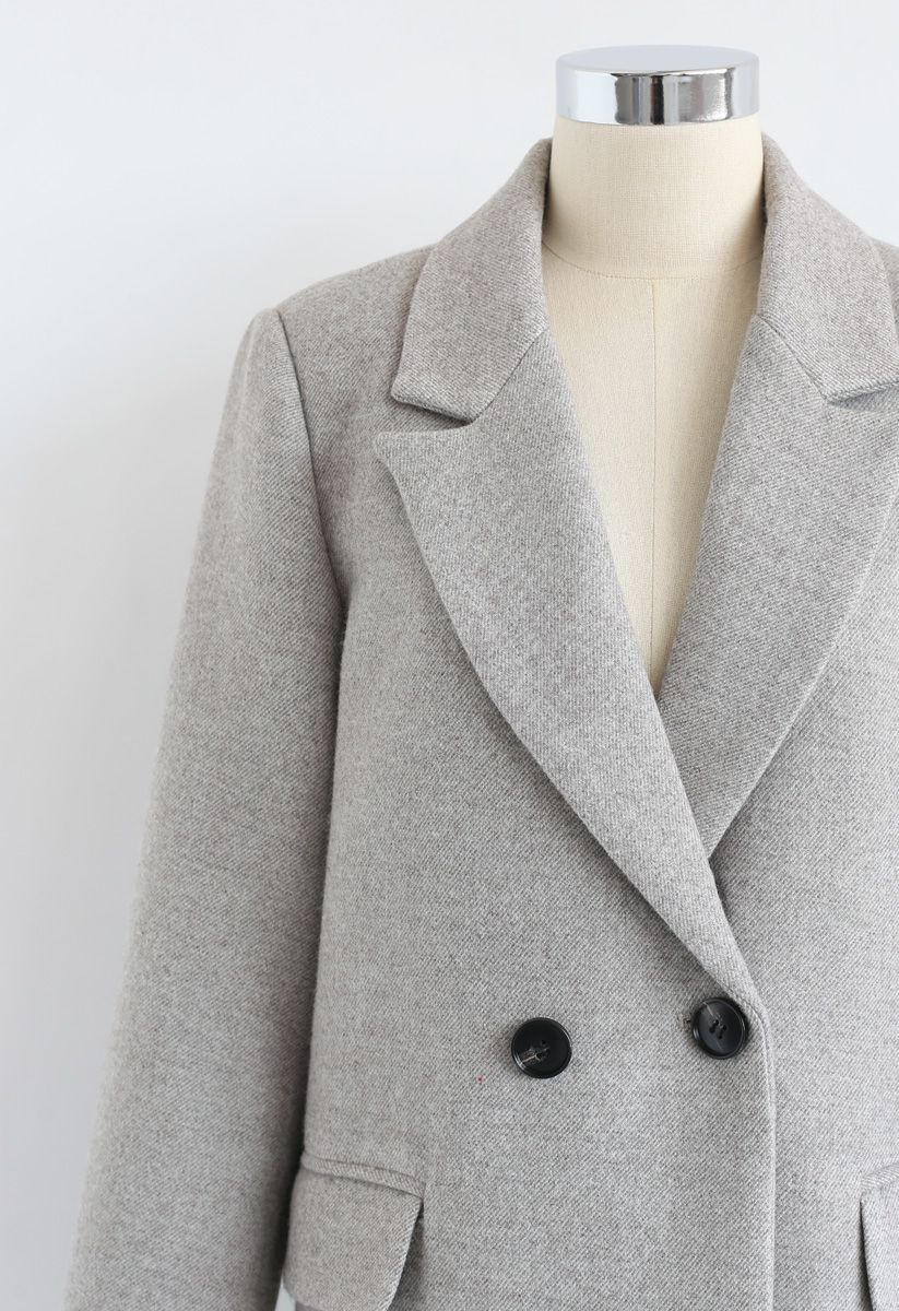 Front Pockets Wool-Blended Longline Blazer 