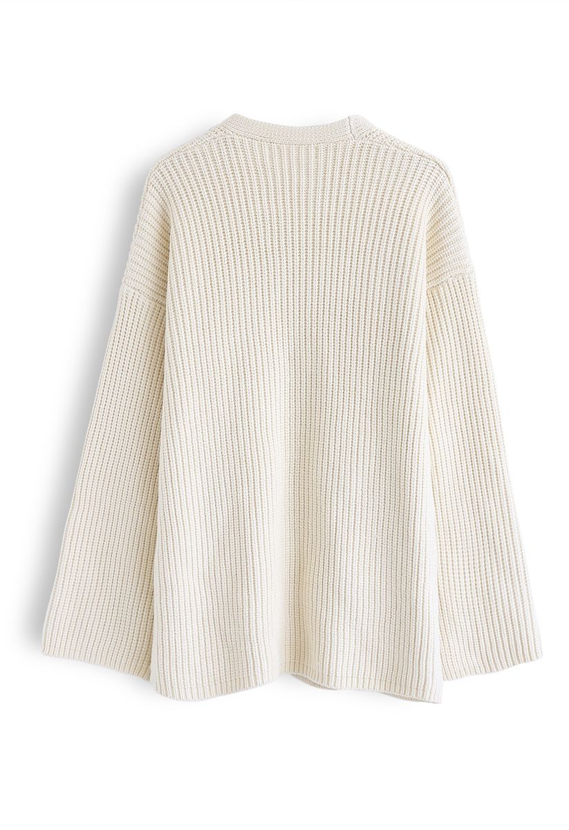 Pockets Front Knit Cardigan in Ivory