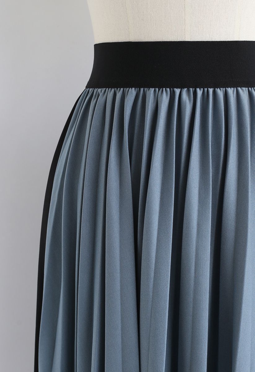 Lace Trims Asymmetric Pleated Midi Skirt in Dusty Blue - Retro, Indie ...