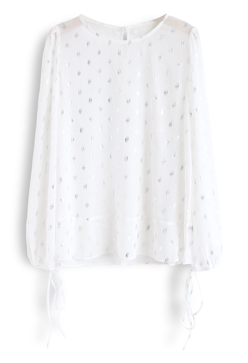 Oval Dots Print Semi-Sheer Top in White