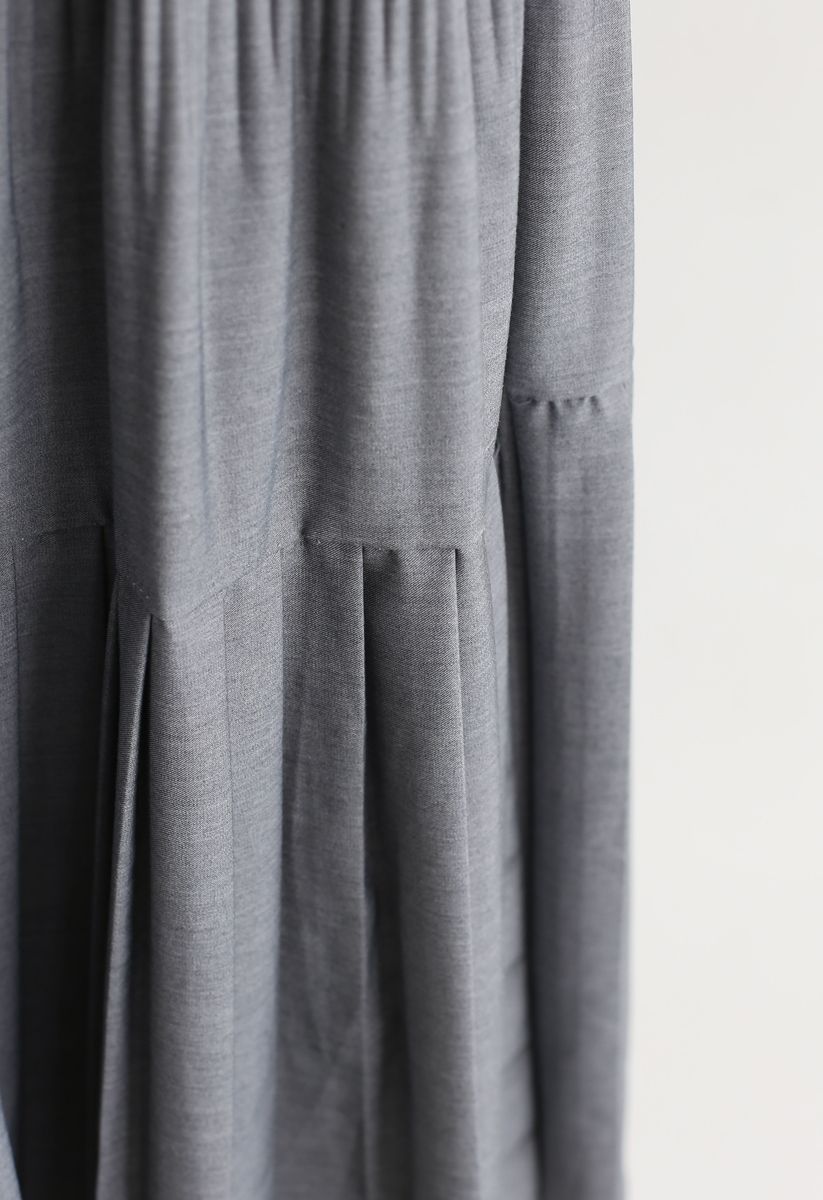 Pleated Hem A-Line Midi Skirt in Grey