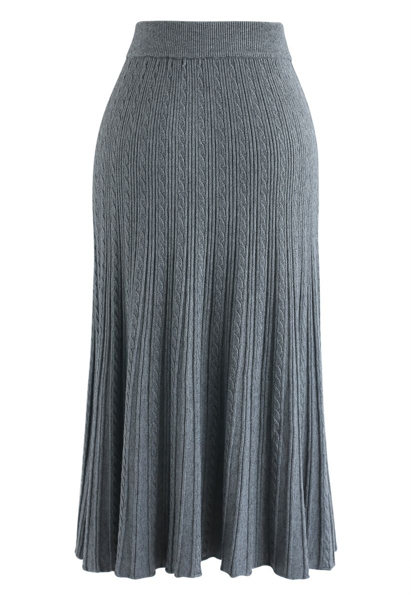 Twist Texture A-Line Knit Skirt in Grey