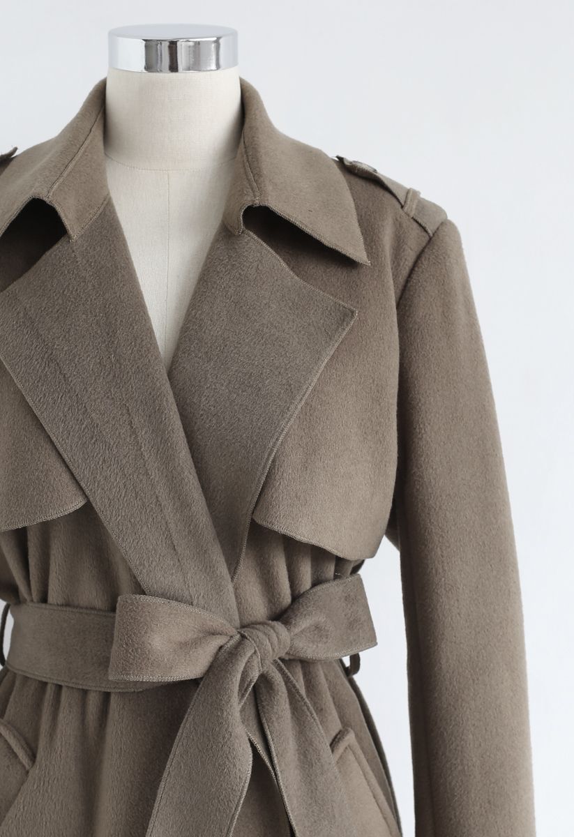 Open Front Belted Trench Coat in Brown