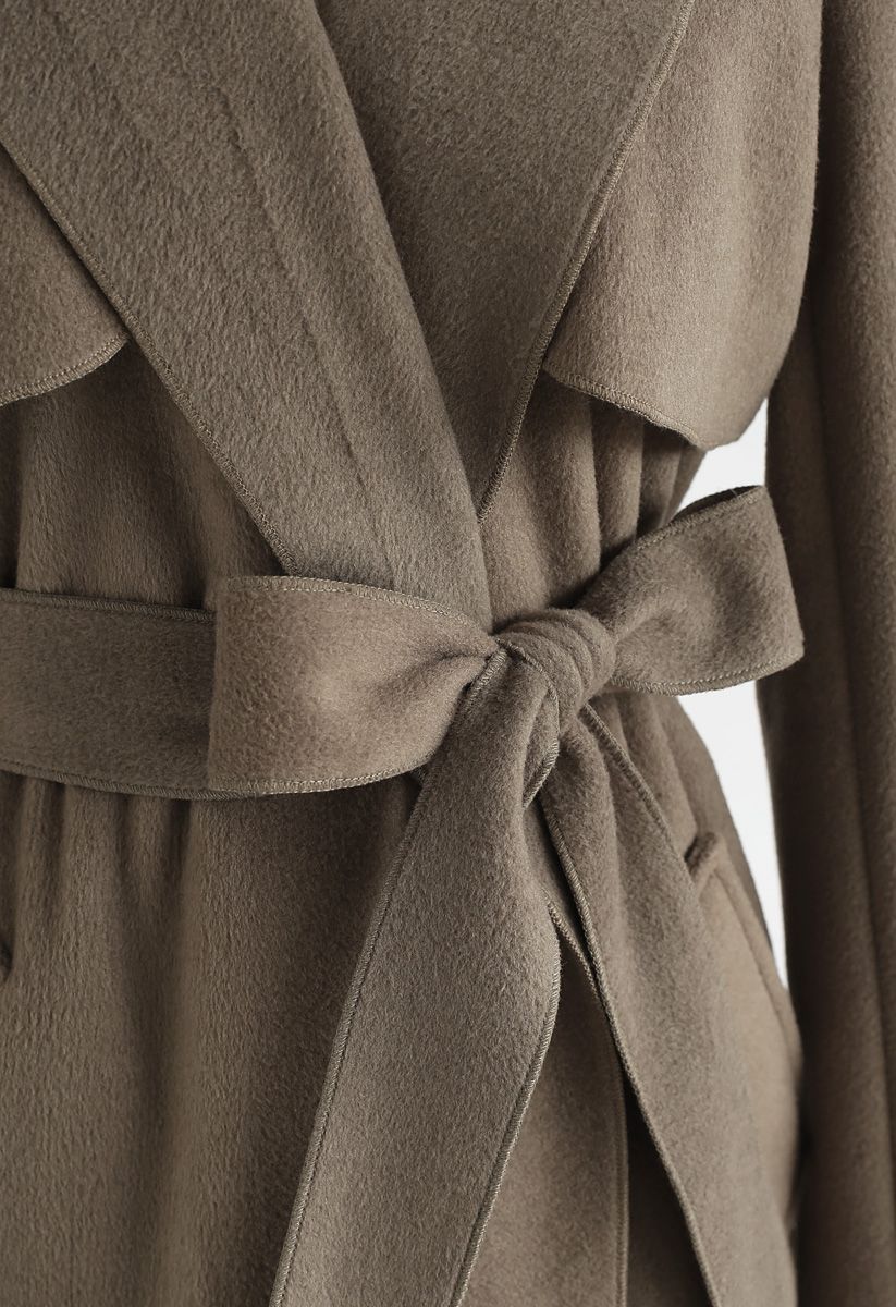 Open Front Belted Trench Coat in Brown