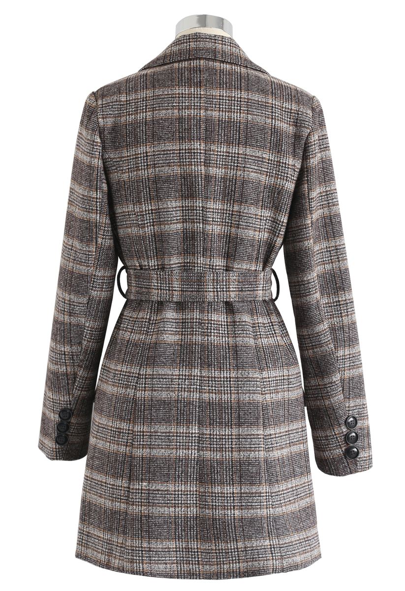 Plaid Double-Breasted Wool-Blend Coat in Brown