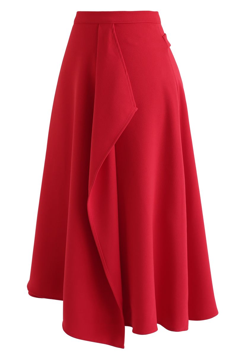 Asymmetric Flap Trim A-Line Midi Skirt in Red - Retro, Indie and Unique ...