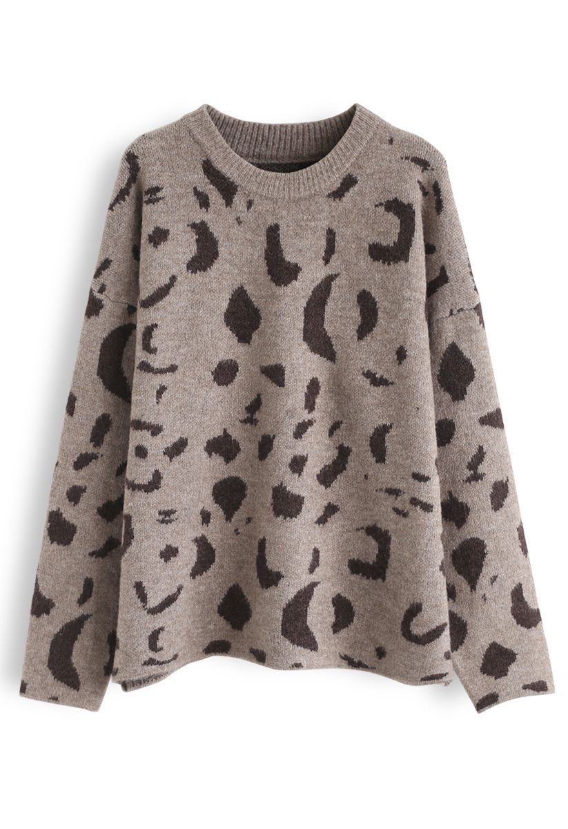 Inky Pattern Loose Knit Sweater in Brown