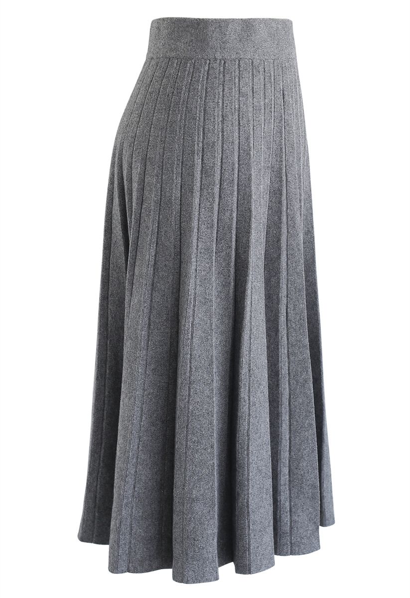 Parallel A-Line Knit Midi Skirt in Grey