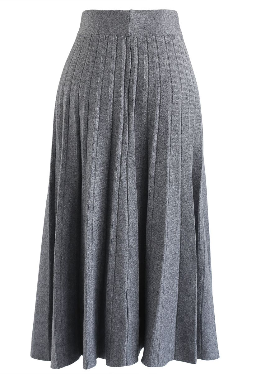 Parallel A-Line Knit Midi Skirt in Grey