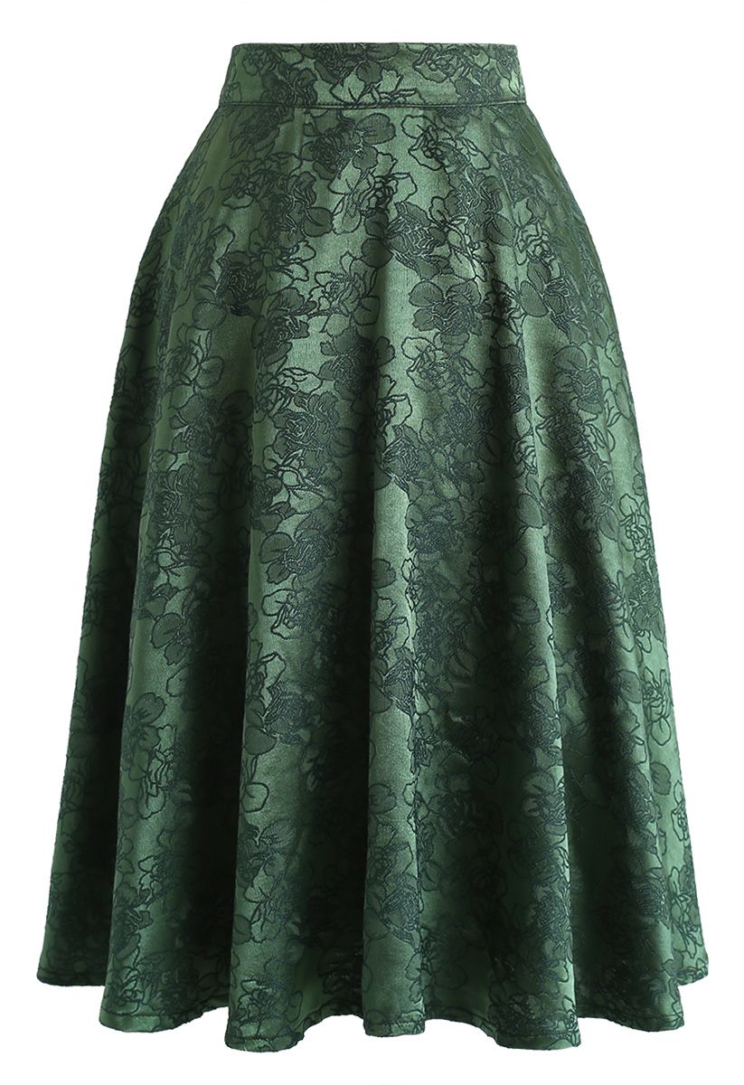 Emerald Floral Jacquard Midi Skirt