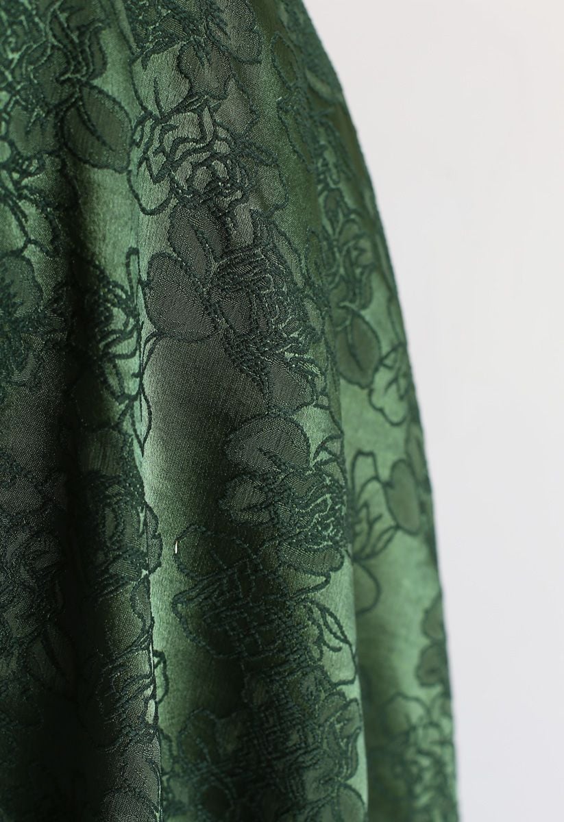 Emerald Floral Jacquard Midi Skirt