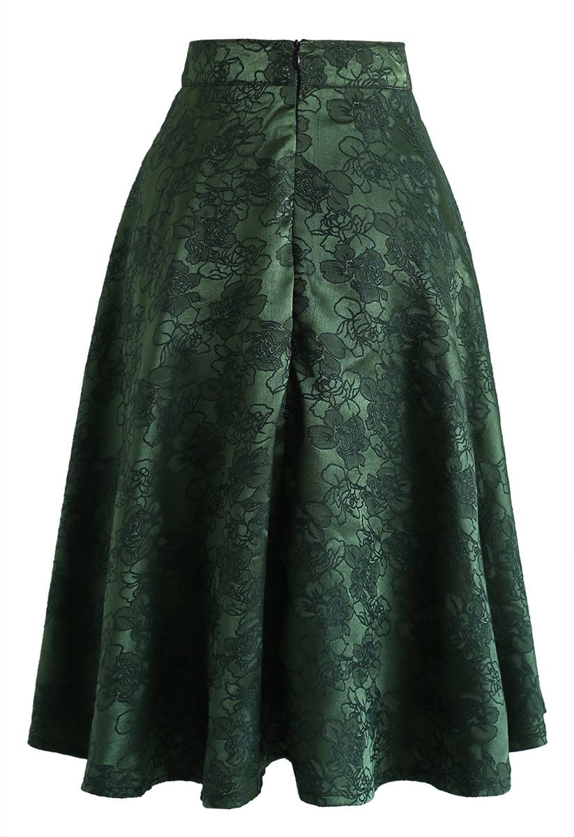 Emerald Floral Jacquard Midi Skirt