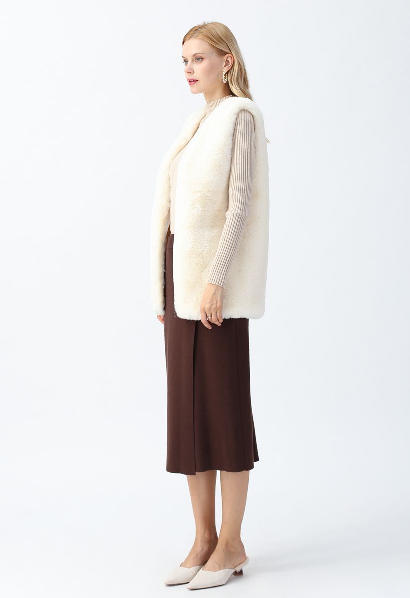 Cream Mid-Length Faux Fur Vest