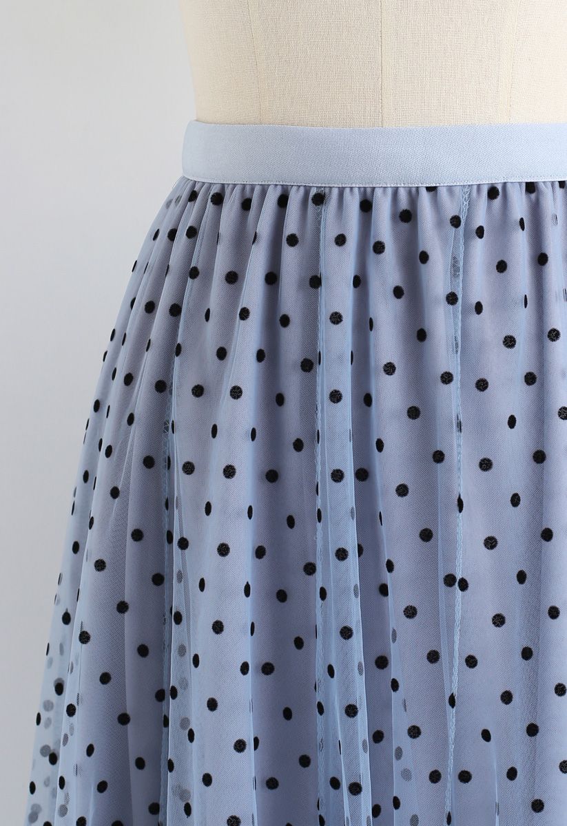 Full Polka Dots Double-Layered Mesh Tulle Skirt in Baby Blue - Retro ...