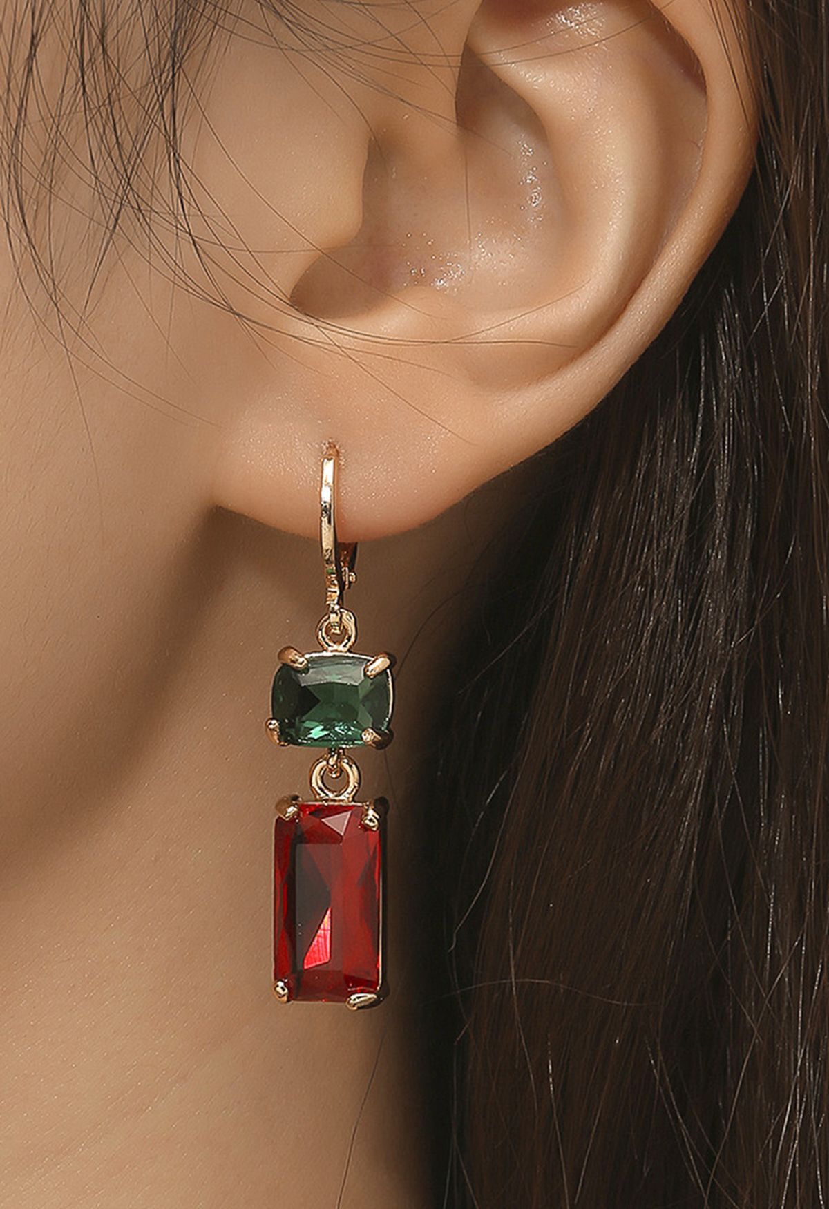 Emerald Cut Two-Tone Crystal Drop Earrings