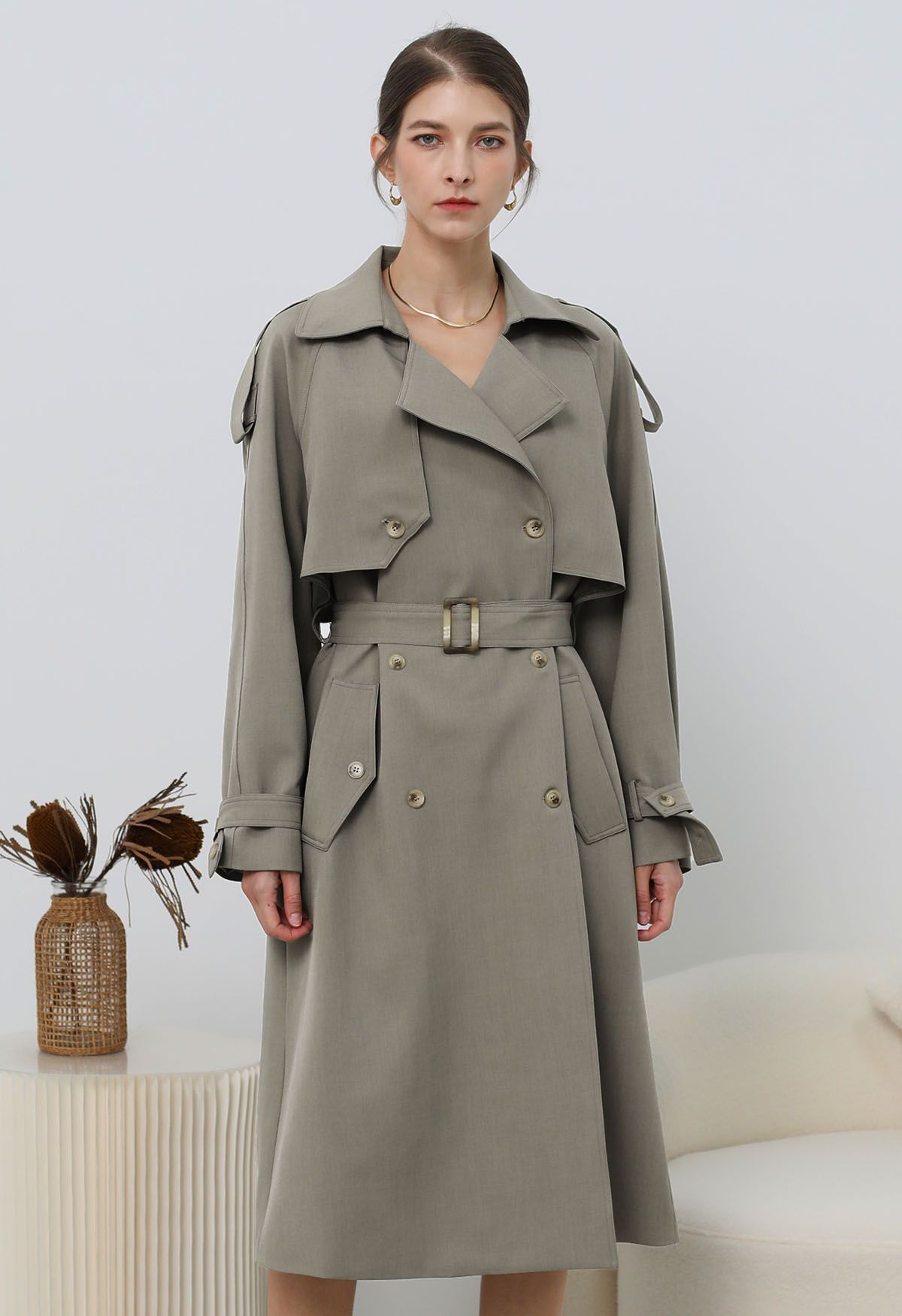 New Icon Double-Breasted Trench Coat in Taupe