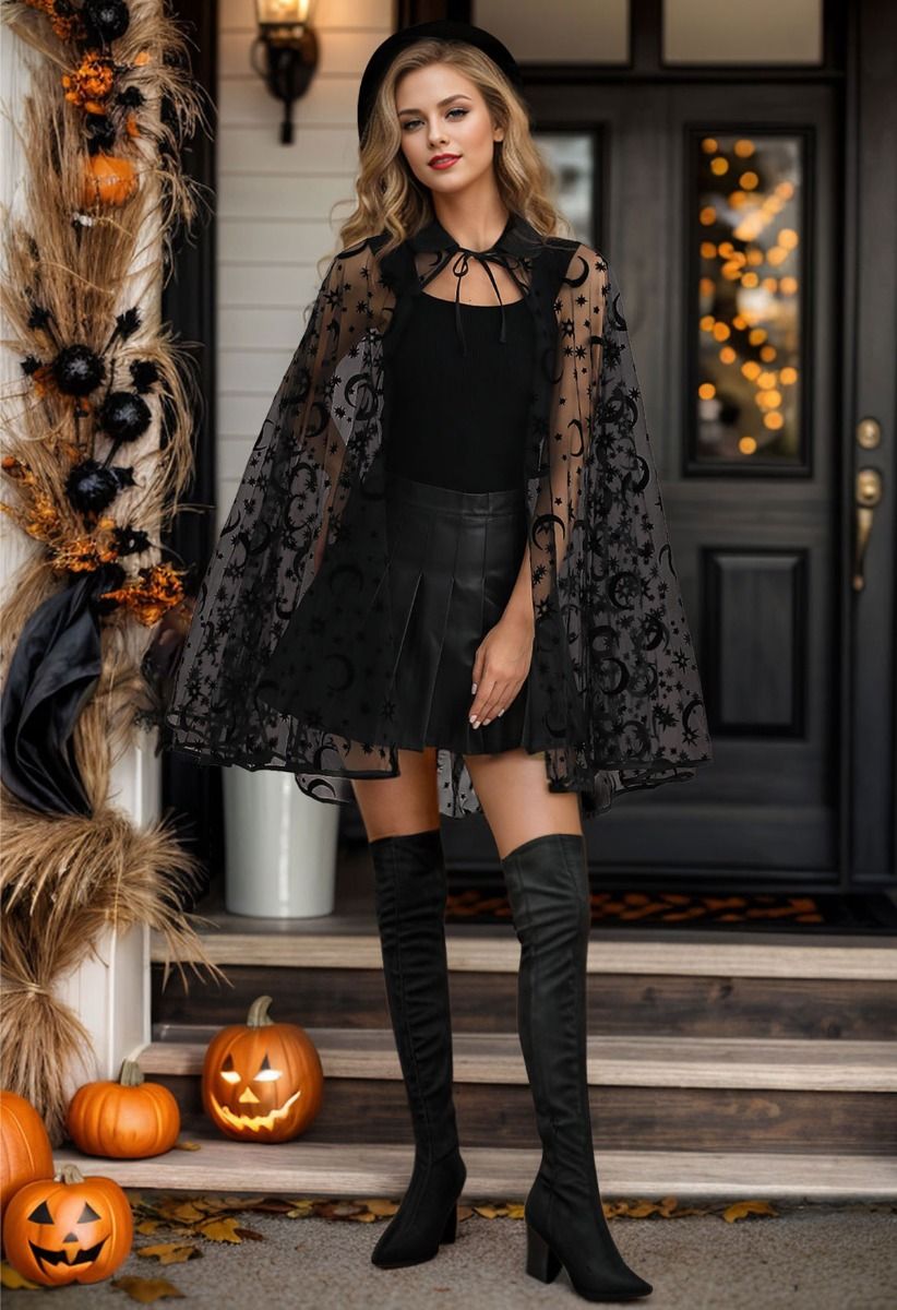 Moonlight Sonata Tie-Neck Mesh Tulle Cloak