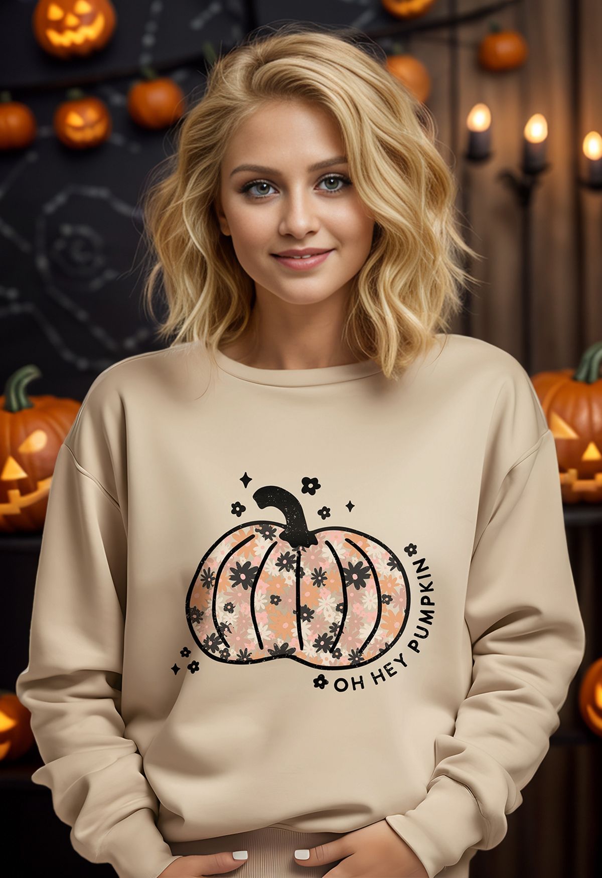 Floret Pumpkin Pattern Sweatshirt