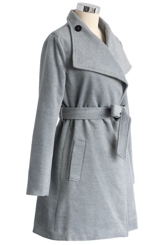 Urban Chic Belted Woolen Coat in Smoke