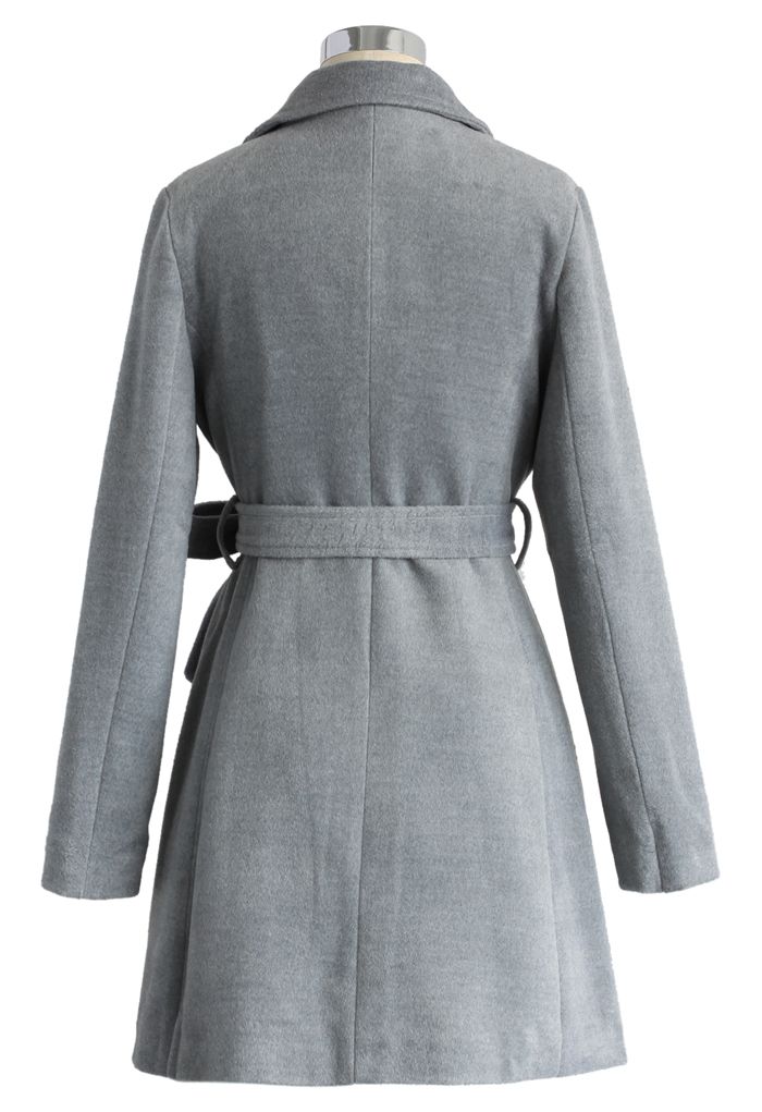 Urban Chic Belted Woolen Coat in Smoke