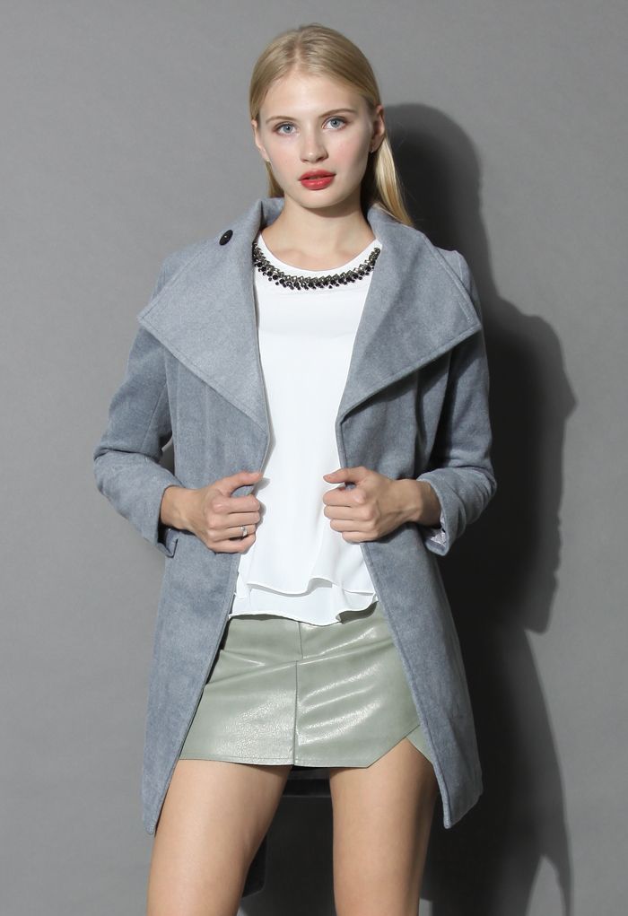 Urban Chic Belted Woolen Coat in Smoke