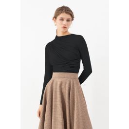 Ruched Long Sleeves Top in Black - Retro, Indie and Unique Fashion