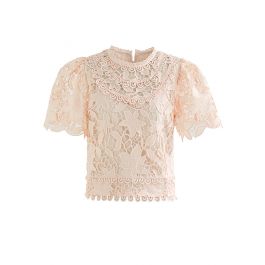 Blooming Lily Full Crochet Crop Top in Nude Pink - Retro, Indie and ...